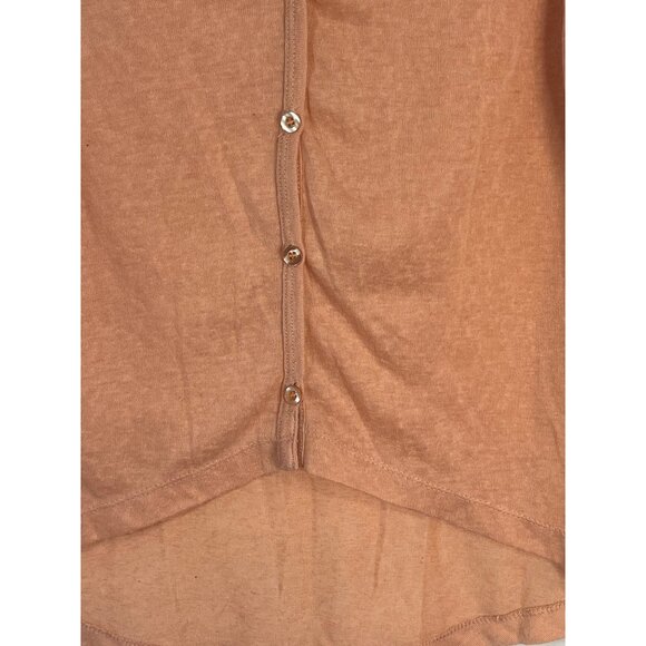 e & m 3/4 sleeve shirt sheer v-neck button up high low peach medium READ - Picture 2 of 8